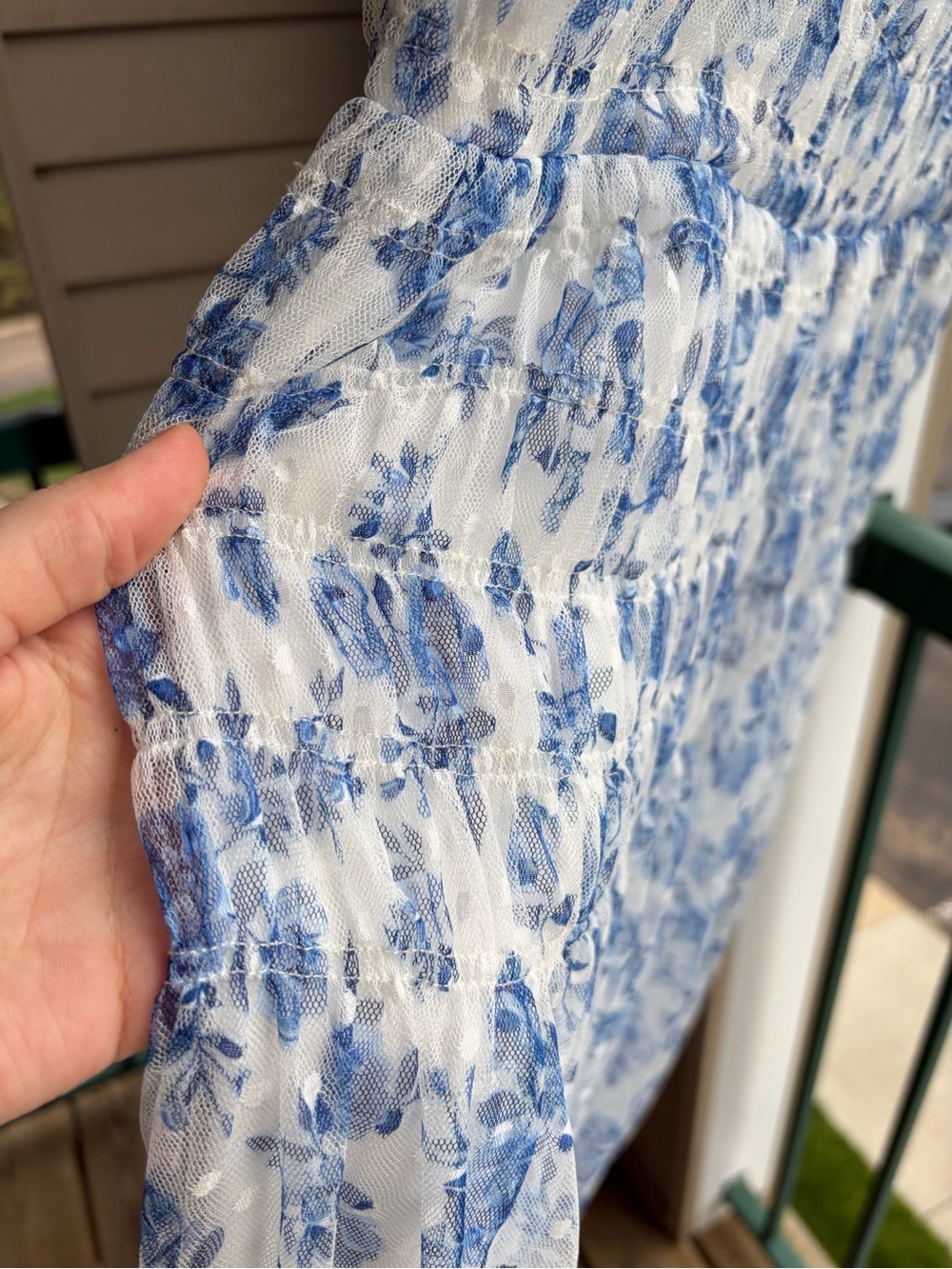🆕🦋AQUA Blue White Floral Midi Dress Size L Bodice Tulle Overlay Cottagecore - Picture 11 of 17